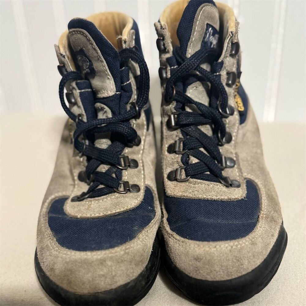 Vintage Vasque Gore-Tex Hiking Boots Gray Navy‎ Suede Skywalk Made Italy 7.5M - Picture 3 of 8